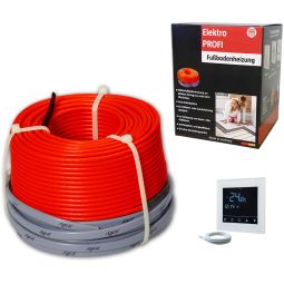 Wellker elektrische vloerverwarming E-Heat Individual Set Comfort incl. Programmeerbare thermostaat Aansluitklaar verwarmingskabel voor individuele plaatsing, opbouwhoogte slechts 4 mm, voor directe plaatsing onder tegels en natuursteen, onderhoudsvrij en energieefficiënt