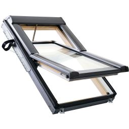 Roto dakraam Designo RotoTronic R68C H2SF Comfort beglazing hout zonne-funk raam 2-voudige veiligheidings- en warmte-isolatieglazing, geluidsbeschermingsklasse 2, draai-kipraam