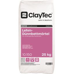 ClayTec Leem-dunbedmortel Eigent zich als droge fertigmengeling voor het verlijmen van muurstenen en planblokken voor niet-dragend binnenmetselwerk