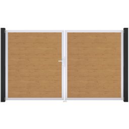 GroJa Doppeltor BasicLine PVC-Steekzaun Asziekte Natuur Vullingen met robuuste pvc-kunststoffolies veredeld, aluminium frame poedergelakt, 300x180 cm groot