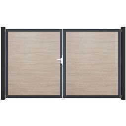 GroJa Doppeltor BasicLine PVC-steekzaun Sheffield Oak Vullingen met duurzame pvc-folies verwijderd, aluminium frame poedergelakt, 300x180 cm groot
