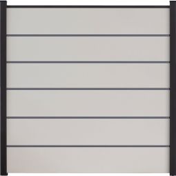 GroJa BasicLine Premium PVC-steekzaun schutting wit zichtscherm lamellenomheining Bouwsysteem uit 6 vullingen, 5 pilasterstroken, afstandsstukken en afwerkingsprofiel, 180x180x1,9 cm