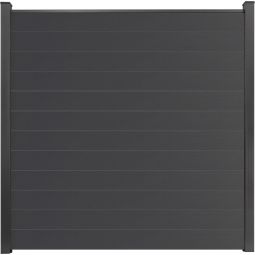 GroJa BasicLine smal PVC-steekzaun schutting anthracietgrijs zichtscherm lamellenomheining Bouwsysteem uit 12 smalle vullingen, staalversterkingen, afwerkingsprofiel en 2 afstandsstukken, 180x180x1,9 cm