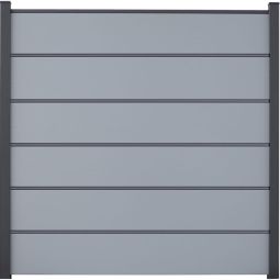 GroJa BasicLine Premium PVC-steekzaun schutting zilvergrijs zichtscherm lamellenomheining Bouwsysteem uit 6 vullingen, 5 pilasters, afstandsstukken en afwerkingsprofiel, 180x180x1,9 cm