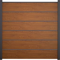 GroJa BasicLine Premium PVC-steekzaun schutting Gouden Eik zichtscherm lamellenhek Bouwsysteem uit 6 vullingen, 5 pilasters, afstandsstukken en afwerkingsprofiel, 180x180x1,9 cm