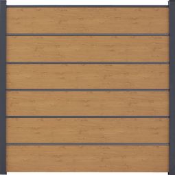 GroJa BasicLine Premium PVC-steekzaun schutting Aseikenkleur Natuur zichtschermlatten Bouwsysteem uit 6 vullingen, 5 pilasters, afstandsstukken en afwerkingsprofiel, 180x180x1,9 cm