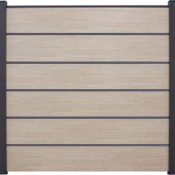 GroJa BasicLine Premium PVC-steekzaun schutting Sheffield Oak zichtscherm lamellenomheining Bouwsysteem uit 6 vullingen, 5 pilasters, afstandsstukken en afwerkingsprofiel, 180x180x1,9 cm