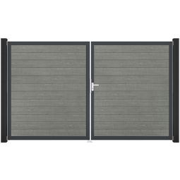 GroJa Doppeltor BasicLine smal PVC-steekzaun Grey Ash Cut Duurzame aluminium frame biedt stabiliteit, vullingen met pvc-folie voorzien van een edele afwerking, 300x180x4 cm