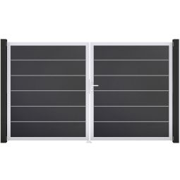 GroJa Doppeltor BasicLine Premium PVC-steekzaun Antraciet Vullingen met duurzame pvc-folie afgewerkt, aluminium ramen, afmeting 300x180x4 cm
