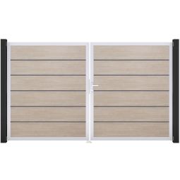 GroJa Doppeltor BasicLine Premium PVC-steekzaun Sheffield Oak Vullingen met duurzame PVC-folie veredeld, aluminium frame, afmeting 300x180x4 cm