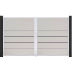 GroJa Doppeltor BasicLine Premium PVC-Steekzaun Wit Vullingen verrijkt met duurzame PVC-kunststoffolies, aluminium frames, afmeting 300x180x4 cm