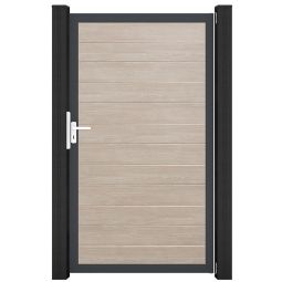GroJa Einzelpoort BasicLine smal PVC-steekzaun Sheffield Oak Veelzijdigheid in de kleurkeuze, aluminium frame, stabiel en duurzaam, 100x180x4 cm groot