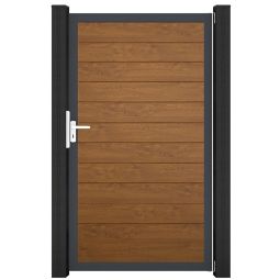 GroJa Einzeltor BasicLine schmal PVC-steekzaun Golden Oak Veelzijdigheid in de kleurkeuze, aluminium frame, stabiel en duurzaam, 100x180x4 cm groot