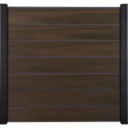 GroJa Solid Grande Premium steekzaun schutting walnoot co-geëxtrudeerd privacy schutting steekzaun lamellenomheining Bouwsysteem met 7 vullingen en 6 pilasters, afstandstuk-set en afwerkingsprofiel, 180x180x1,9 cm