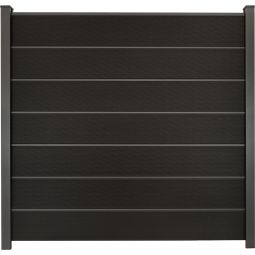 GroJa Solid Grande Premium Steekzaun Schutting Zwart co-geëxtrudeerd Zichtscherm Steekzaun Lamellenomheining Bouwsysteem met 7 vullingen en 6 lisenen, afstandsprofielset en afwerkingsprofiel, 180x180x1,9 cm
