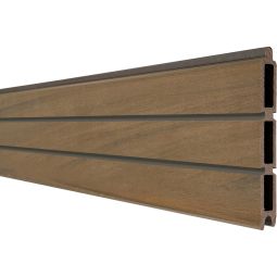 GroJa Solid Ruitpatroon houtcomposiet-steekzaun Schutting Teakhout gecoëxtrudeerd, Enkelprofiel Zichtscherm Steekzaun Ruitpatroonhek 3-plankenoptiek, elegante schaduwvoegen, veel combinatiemogelijkheden, 180x30x1,9 cm