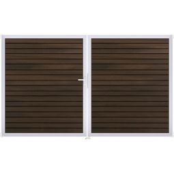 GroJa Doppeltor Solid Ruitpatroon houtcomposiet-steekzaun Walnoot co-geëxtrudeerd Weerbestendig en zeer stabiel, elegante schaduwvoegen, aluminium frame, houtcomposiet vulling, 300x180x4 cm