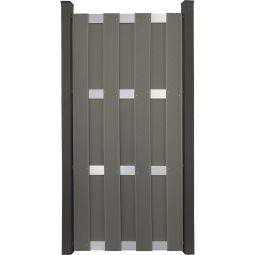 GroJa kant-en-klaar tuinscherm Grijs smalle privacylatten In klassieke plankenomheining-optiek voorgemoneerd, 84,3x180x3,2 cm, met 4 aluminium dwarsstaven EV1