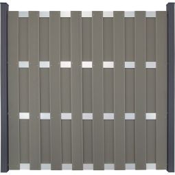 GroJa Afgewerkte schutting Schutting Lichtgrijs Zichtscherm Lamellenomheining In klassieke plankenomheining voorgemonteerd, 180x180x3,2 cm, met 4 aluminium dwarsstaven EV1