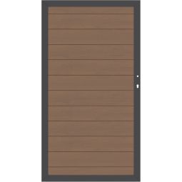 TraumGarten schutting SYSTEM WPC CLASSIC tuinpoort Mandel/Anthrazit Aluminium frame 66x40 mm, WPC-Classic-profiel, 98x180 cm, twee zijden zichtbaar, DIN rechts of links, incl. beslag