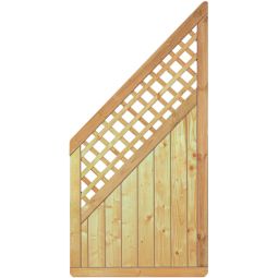 T&J schutting CLASSIC verticaal aansluiting met decoratief rooster schutting lamellenhek Classic aansluitschutting verticaal met decoratief rooster uit ggeïmpregneerde fijnspar, met profielplanken, rankstaven en roestvrijstalen klemming