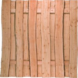 T&J Schutting LANGELAND Lork Zichtscherm Planken omheining Langeland schutting 180x180 cm van ruw gezaagde lariks met bast- en schorsresten, 16 mm dik, met roestvrijstalen bevestiging