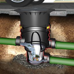 Graf Universal-Filter 3 Extern met telescoop en gietijzeren afdekking Externe regenwater filter met hoogteverstelbarre telescoop, gietijzeren afdekking klasse B, voor auto's berijdbaar, voor regenwatertanks en infiltratie