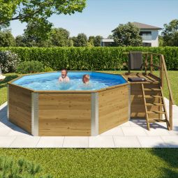 weka massief houten zwembad 593 B compleet-set zwembad Waterkapaciteit 11,4 m³, Voetmaat 376x476 cm