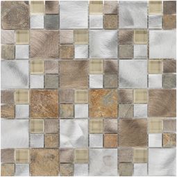 Wellker Kombimosaïek glas natuursteen metaal silver beige grijs 30x30 cm mozaïektegels 8 mm Geschikt voor binnenshuis en vochtruimten