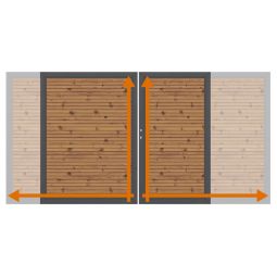 TraumGarten Dubbele poort op maat schutting SYSTEEM NEO THERMO-HOUT Duurzame dubbelramen met thermohout-vulling, op maat gemaakt tot 360x180 cm, inclusief slot, veiligheidsuitrusting en beslag