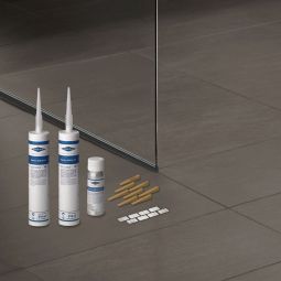 BLANKE glazen montagekit AQUA GLAS KIT 2 voor het gebruik van glazen afscheidingswanden in AQUA-profielen, set met twee cartouches Aqua-Fix silicone