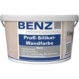 BENZ PROFESSIONAL Profi-Silicaat-muurverf wit Diffusie-open mineraalverf met hoge dekkracht, voor kalk- en cementpleister, beton, baksteen en ruwe wallcovering