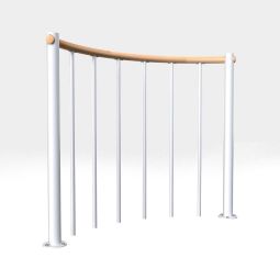 Minka-balustrade wit met verticale stijlen en ronde houten leuning met massief houten leuning