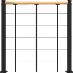 Minka balustrade zwart met onderliggers en houten leuning recht met massief houten leuning