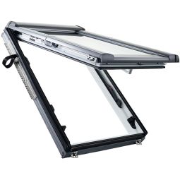 Roto klap-zwaairaam Designo R88C W200 Comfort beglazing hout wit dakraam Buitenafdekking Aluminium, Antraciet-Metallic