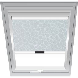Roto verduisteringsvolgordijn Cirkels-Grijs 3-V56 lichtdicht, bediening manueel of elektrisch, configureerbaar voor verschillende raamformaten