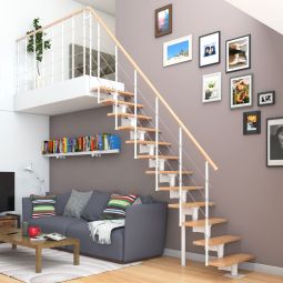 DOLLE middenboomtrap Boston, inclusief eenzijdige uitvoering met enkele staafbalustrade 70 cm breed voor geschotsthoogten van 228 tot 300 cm