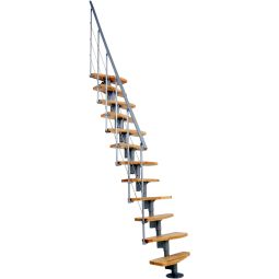 Minka middenboomtrap Nizza grijs ruimtespaartrap Gebogen treden, tot geschosshoogte 293 cm
