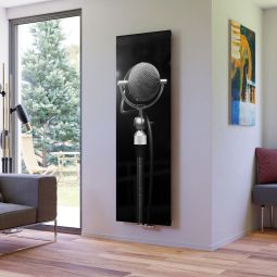 Ximax ruimteverwarmer design radiator P1 Plan Print Microfoon verticaal Elegante designradiator met 50 mm middelaansluiting, gladde bedrukte voorzijde met een microfoon