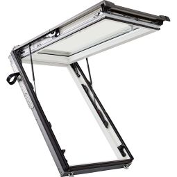 Roto dakraam Designo R89P K2SA Woonveiligheidsuit­gang Premium Verglazing Kunststof Raam 3-voudig beveiligd en warmte-isolatieglas, geluidsisolatiegroep 3, anti-condens coating, edel gasopvulling