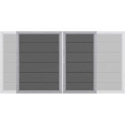 TraumGarten Dubbele schutting poort op maat Tuinscherm DESIGN WPC ALU Antraciet/Antraciet Poedergecoate dubbelraam uit roestvrijstaal en aluminium met brede houtcomposiet-profielen – maatwerk tot 360x180 cm