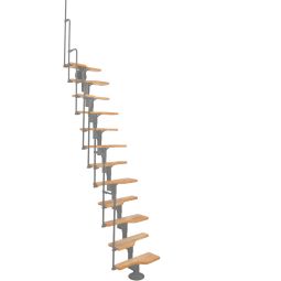 Minka middenboom trap Twister beuk grijs ruimtespaartrap incl. metalen leuning, tot gesloten hoogte 294 cm